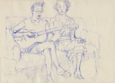 Pár s kytarou, c1950. od Shirley Markham