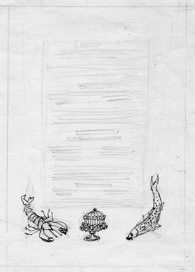 Humr, ryba a koláč, design menu, c1950. od Shirley Markham