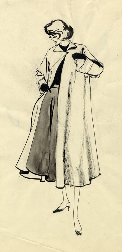 Žena v kabátě a celé sukni, c1950. od Shirley Markham