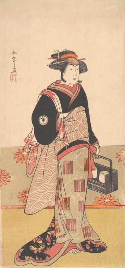 Herec Iwai Hanshiro IV jako žena v černém kimonu, ca. 1780. od Shunsho