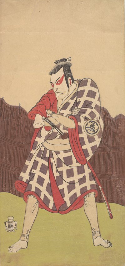 Herec Matsumoto Koshiro 3. jako muž, který stojí se založenýma rukama..., konec 18. století. od Shunsho
