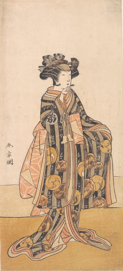 Yoshizawa Iroha jako žena Tomoe Gozen stojící na břehu, 1774 nebo 1775. od Shunsho