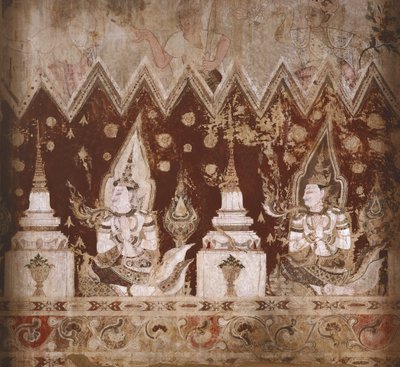 Detail z dochovaných nástěnných maleb (malba na kameni) od Siamese School