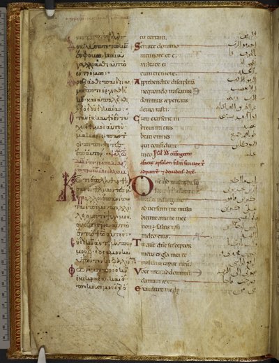 Harley MS 5786 f.2v Trojjazyčný žaltář. Rahlfs 174, c.1130-54 (vellum) od Sicilian School