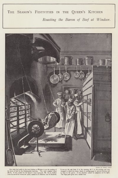 Sezónní slavnosti v královnině kuchyni (litho) od Sidney Paget