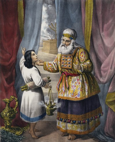 Eli vyslýchá Samuela ohledně vize (barevná rytina) od Siegfried Detler Bendixen