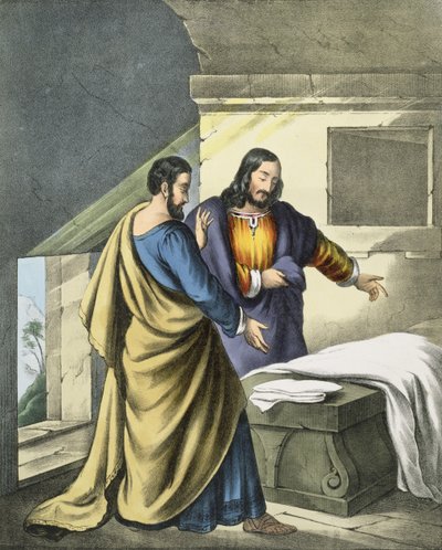 Petr a Jan u Božího hrobu, z bible vytištěné Edwardem Goverem, 70. léta 19. století od Siegfried Detler Bendixen