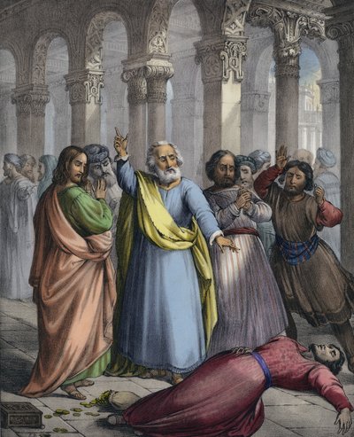 Smrt Ananiáše (barevná rytina) od Siegfried Detler Bendixen