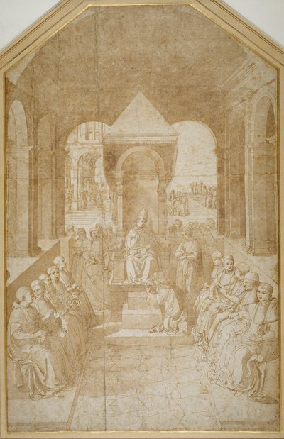Aeneas Piccolomini líbající papuče papeže Eugenia po Pinturicchiovi (pero a hnědý inkoust s mytím na papíře) od Sienese School