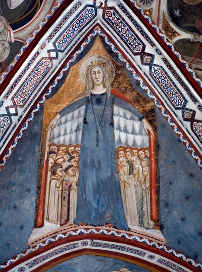 Znázornění Panny Marie Matky církve Freska kaple Panny Marie ze Sienské školy ze 14. století - Klášter sv. Benedetta (Sacro Speco), Subiaco (Řím), Itálie od Sienese School