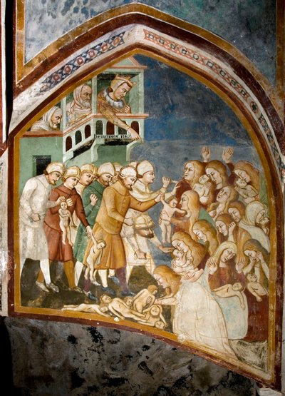 Masakr nevinných Detail fresky školy Siena (14. století) 1363-1366 Klášter sv. Benedetta (Sacro Speco), Subiaco (Řím), Itálie od Sienese School