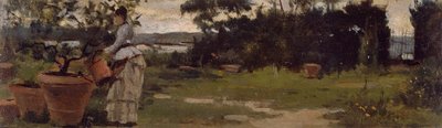 Zahrada u Bellarivy, cca 1884, Silvestro Lega (1826-1895), olej na panelu, 7x23,5 cm od Silvestro Lega