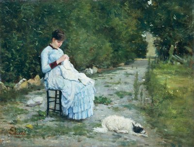 V zahradě, Silvestro Lega (1826-1895), olej na panelu, 29x38 cm od Silvestro Lega