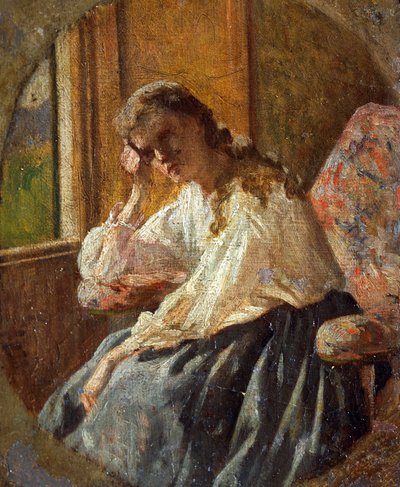 Studie ženské postavy, Silvestro Lega (1826-1895), Detail triptychu od Silvestro Lega