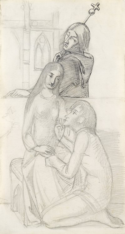 Romeo a Julie s mnichem Lawrencem (tužka, pero a inkoust na papíře) od Simeon Solomon