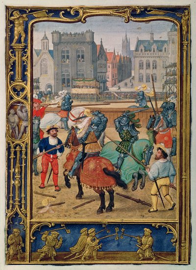 Přidat 24098 f.23v June: Rytíř a hra s hobby koňmi, z Knihy hodin nebo Golfové knihy, c.1520-30 (vellum) od Simon (workshop of) Bening