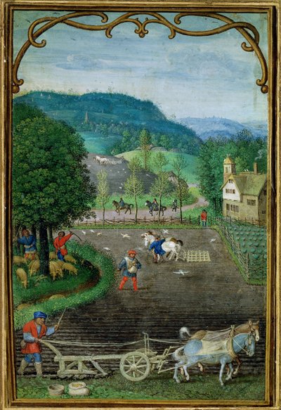 Přidat 18855 Říjen: orba a setí, z knihy hodin, kolem 1540 od Simon Bening