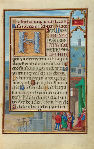 Rand mit einem gefangenen Propheten vor einem Fürsten oder König od Simon Bening