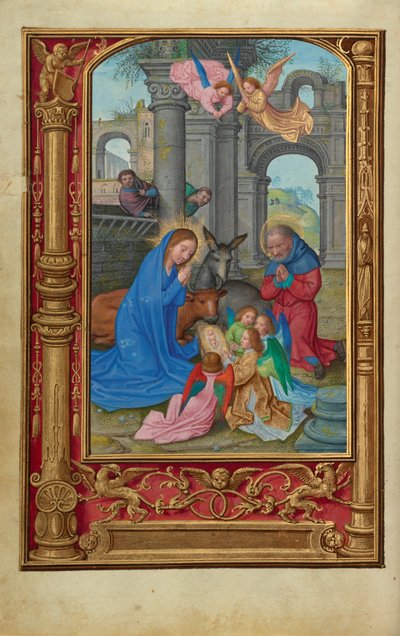 Narození Páně, kolem 1525-30 (tempera, zlatá barva a list na pergamenu) od Simon Bening