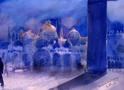 Bazilika, noční studie, 2006 (akvarel na papíře) od Simon Fletcher