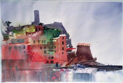 Fernazza, Osm lodí, 2002 (akvarel na papíře) od Simon Fletcher