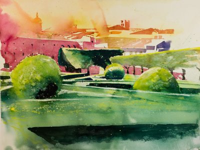 Horti Leonini (akvarel na papíře) od Simon Fletcher