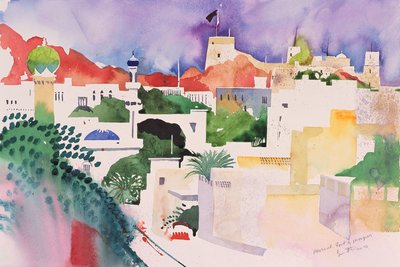 Pevnost Muscat a mešity, 2004 (akvarel na papíře) od Simon Fletcher