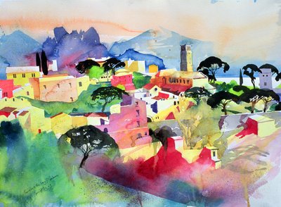 Ravello a Salernský záliv, 2003 (akvarel na papíře) od Simon Fletcher