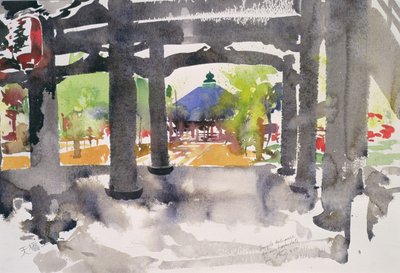 Vchod do chrámu, Amanohashidate (akvarel na papíře) od Simon Fletcher