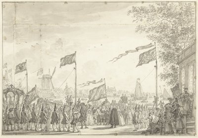 Rozloučení s Willem V a jeho manželkou na Buitenamstel, 1768 od Simon Fokke