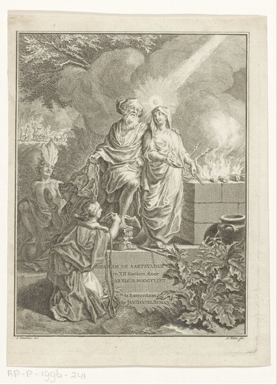 Alegorický titulní list s patriarchou Abrahamem a Pravdou Titulní strana pro: Arnold Hoogvliet, Abraham patriarcha, v XII Boeken, s.a. od Simon Fokke