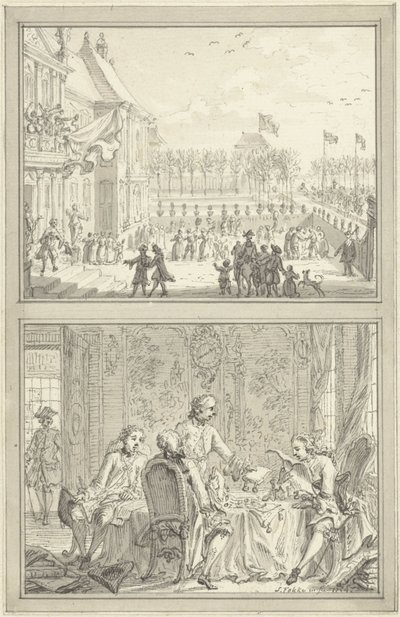 Palác Honselaarsdijk mění majitele / Prodej pruských panství Anně van Hannover, 1754 od Simon Fokke