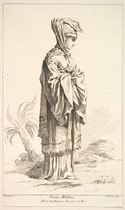 Dona Mitilena, od Sbírka různých zahraničních postav Vynalezl F. Bouche..., 18. stol. od Simon Francois Ravenet