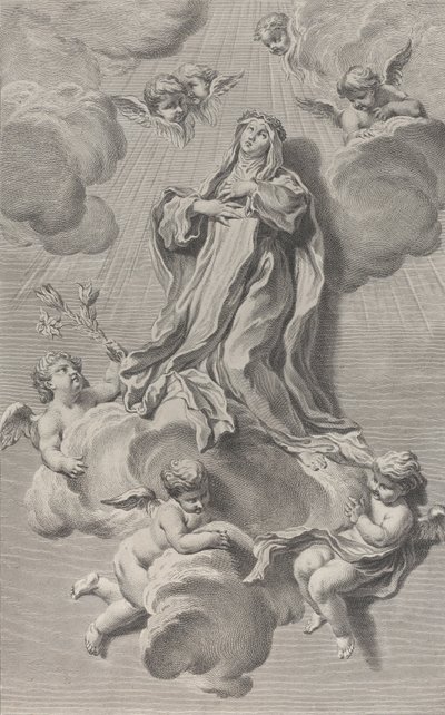 Extáze svaté Kateřiny Sienské, klečící na oblaku neseném anděly, jeden z ..., 1729-40. od Simon Francois Ravenet