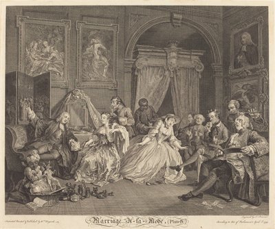 Manželství a la Režim: pl.4 od Simon Francois Ravenet I after William Hogarth