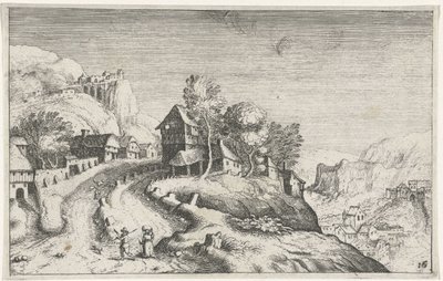 Vesnice v horské krajině Různé krajiny (název série) Topographia variarum regionum (název série) od Simon Frisius (attributed to)