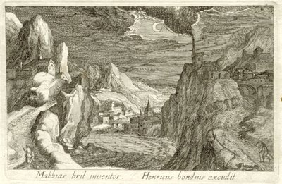 Říční krajina v měsíčním světle Různé krajiny (název série) Topographia variarum regionum (název série) od Simon Frisius (attributed to)