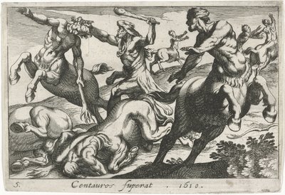 Herkules bojuje s kentaury Centauros superat (název na objektu) Herkulovská témata (název série) od Simon Frisius