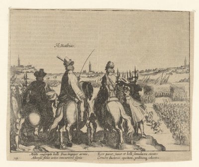 Matthias a princ Oranžský provádějí inspekci státní armády, 1578 od Simon Frisius