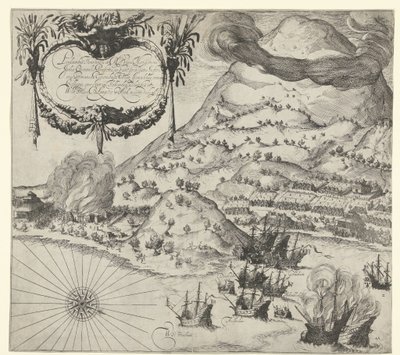 Vítězství Holanďanů nad Portugalci na Tidore (levý obrázek), 1605 od Simon Frisius