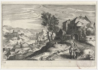 Údolí řeky s budovami Jihoevropské krajiny (název série) Topographia variarum regionum (název série) od Simon Frisius