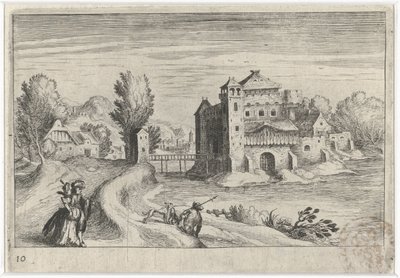 Říční krajina s hradem Jihoevropské krajiny (název série) Topographia variarum regionum (název série) od Simon Frisius