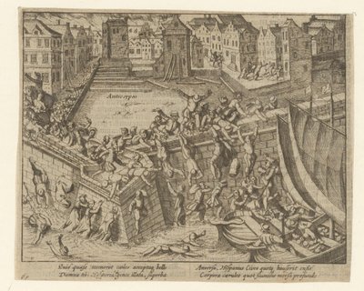 Španělská furie: obyvatelé prchají do řeky Schelde, 1576 od Simon Frisius
