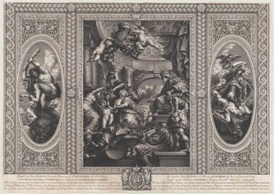 Alegorická scéna ukazující výhody Jamesovy vlády v centru, Wise Government tramp..., 1720. od Simon Gribelin