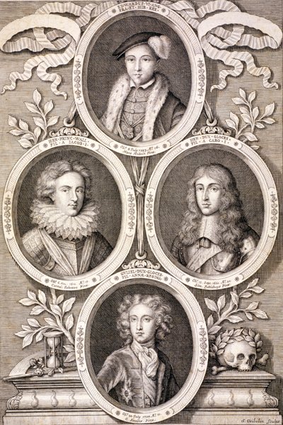 Edward VI, Henry a William, vévodové z Gloucesteru, a Henry, princ z Walesu, c1700. od Simon Gribelin