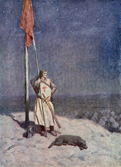 Rytíř stojí na hlídce na hoře St. George