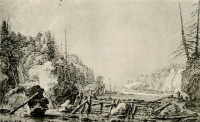 Krajina s řekou mezi horskými břehy od Simon de Vlieger