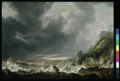 Loď v tísni u skalnatého pobřeží, cca 1645 (olej na dřevě) od Simon Jacobsz. Vlieger