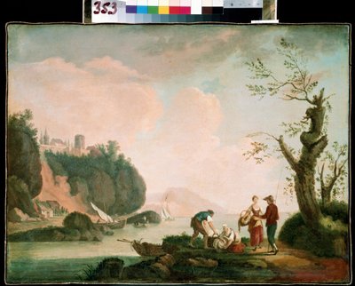 Rybáři. Obraz Simona Mathurina Lantarata (1729-1778). Olej na plátně. Francouzské umění, rokoko. Michail Kroshitsky Art Museum, Sevastopol (Sevastopol) Ukrajina od Simon Mathurin Lantarat
