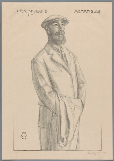 Portrét Dirka Hidde Nijlanda s kabátem přes paži od Simon Moulijn (signed by artist)